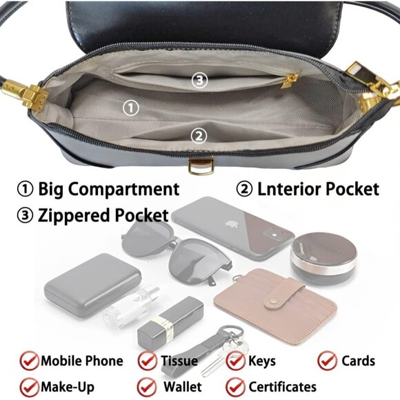 Chic Vintage Handbag with Durable PU Leather and Buckle Closure - 11x4.5 Inches - Picture 6 of 6